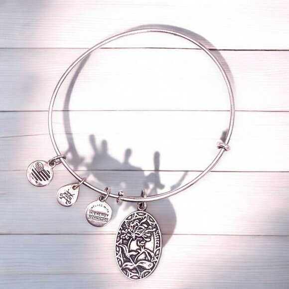 Alex & Ani Sister Charm Bangle Bracelet Silver-Tone Adjustable - Picture 1 of 2